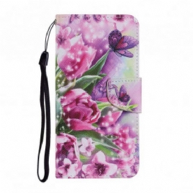 Flip Case Für Samsung Galaxy A22 5G Schmetterlinge Und Tulpen