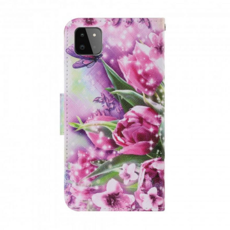 Flip Case Für Samsung Galaxy A22 5G Schmetterlinge Und Tulpen