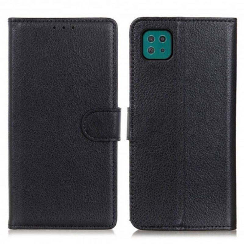 Flip Case Für Samsung Galaxy A22 5G Traditionelles Litschi-kunstleder