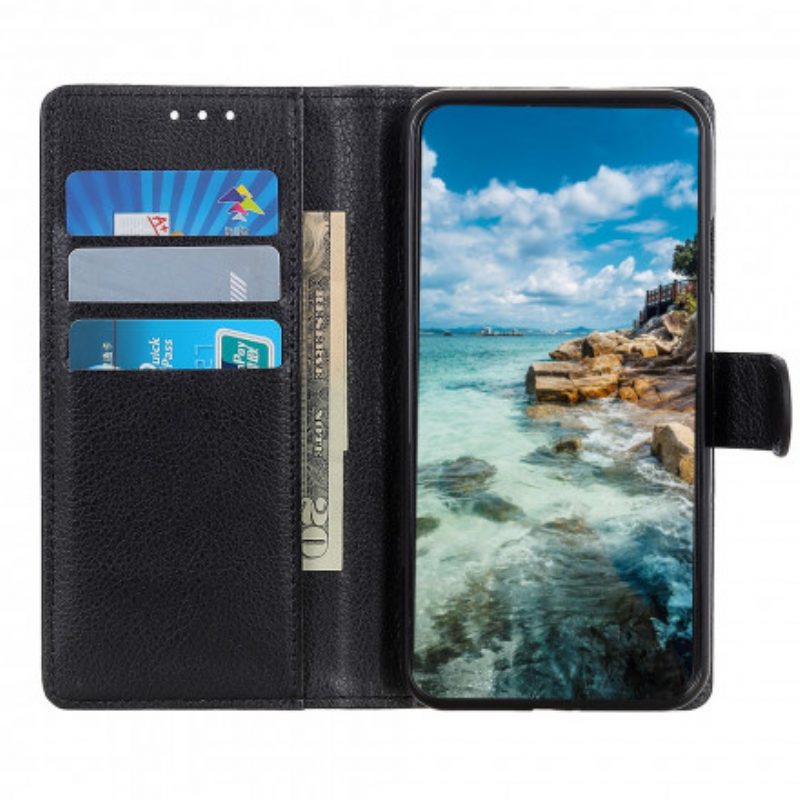 Flip Case Für Samsung Galaxy A22 5G Traditionelles Litschi-kunstleder