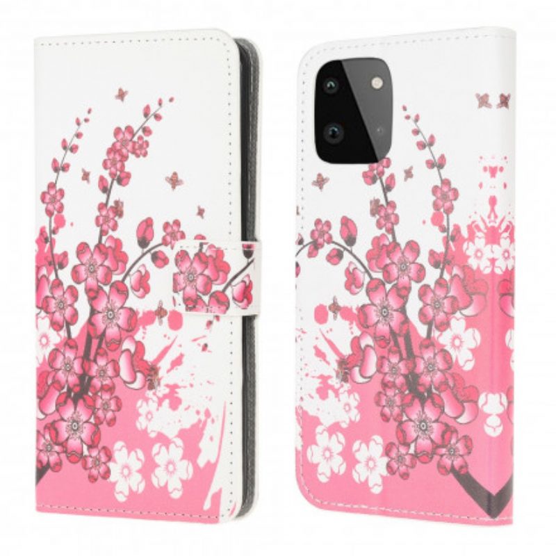 Flip Case Für Samsung Galaxy A22 5G Tropische Blumen