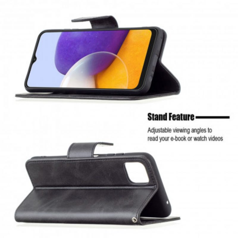 Lederhüllen Für Samsung Galaxy A22 5G Flip Case Glatte Klappe Schräg