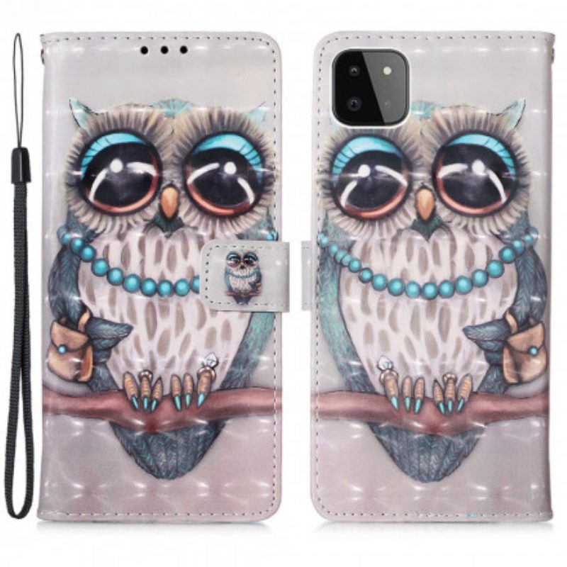 Lederhüllen Für Samsung Galaxy A22 5G Mit Kordel Miss Owl Mit Riemen