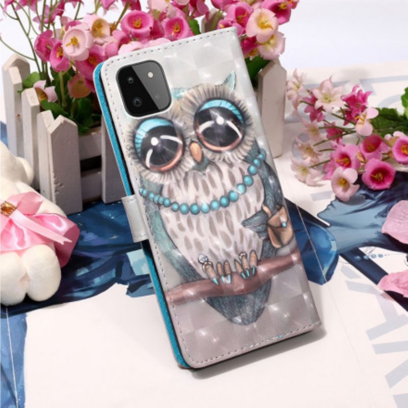 Lederhüllen Für Samsung Galaxy A22 5G Mit Kordel Miss Owl Mit Riemen