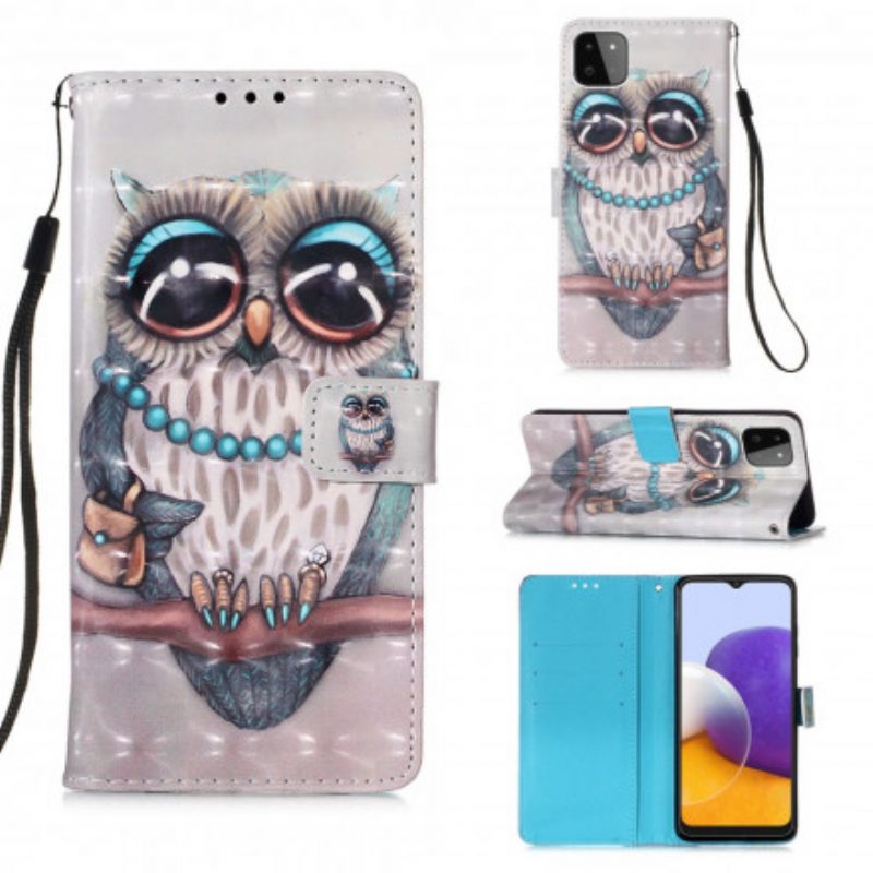 Lederhüllen Für Samsung Galaxy A22 5G Mit Kordel Miss Owl Mit Riemen