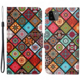 Lederhüllen Für Samsung Galaxy A22 5G Patchwork-mandalas Mit Schlüsselband