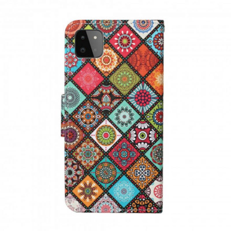 Lederhüllen Für Samsung Galaxy A22 5G Patchwork-mandalas Mit Schlüsselband