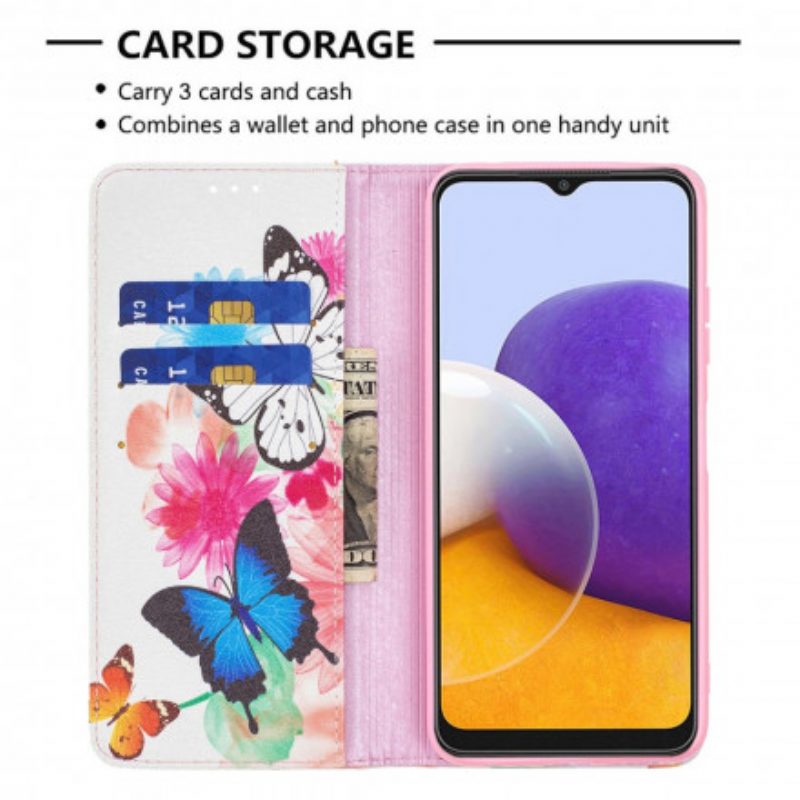 Schutzhülle Für Samsung Galaxy A22 5G Flip Case Bunte Schmetterlinge