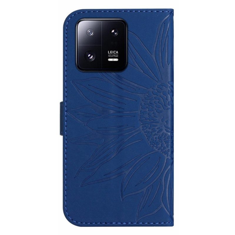 Flip Case Für Xiaomi 13 Blume Mit Schultergurt