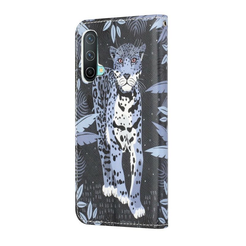 Flip Case Für OnePlus Nord CE 5G Mit Kordel Riemchen-leopard