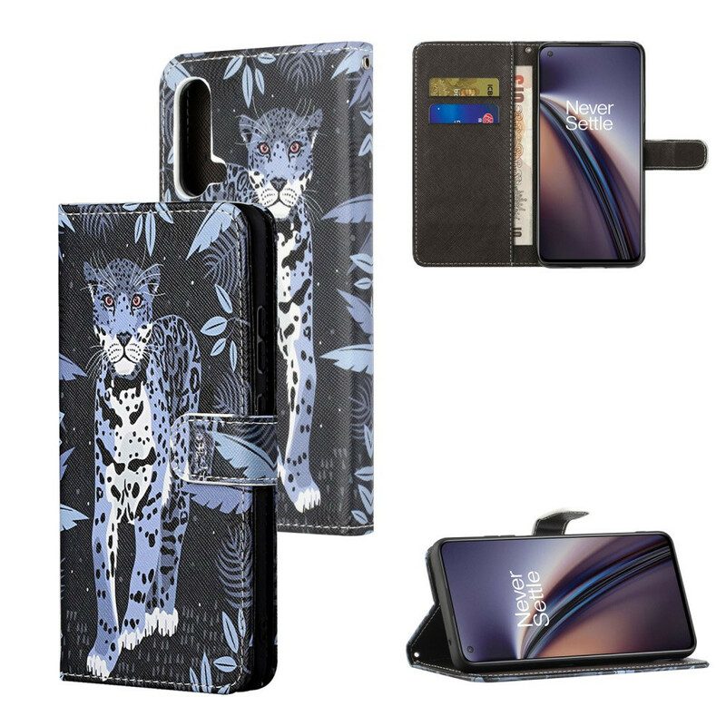 Flip Case Für OnePlus Nord CE 5G Mit Kordel Riemchen-leopard