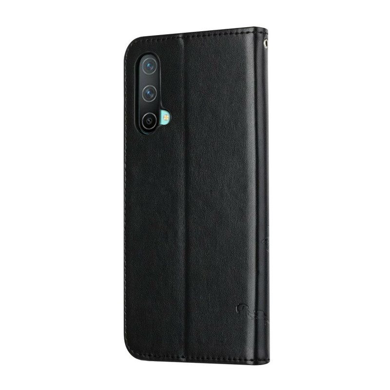 Flip Case Für OnePlus Nord CE 5G Mit Kordel Tanga-schmetterlinge Und Blumen