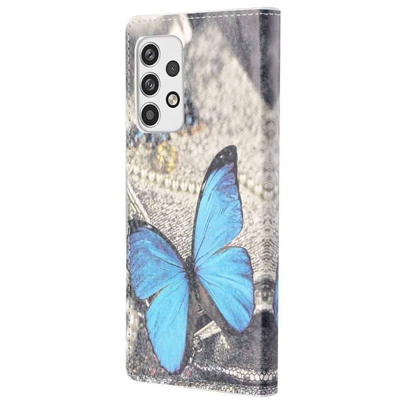 Flip Case Für Samsung Galaxy A23 5G Blauer Schmetterling