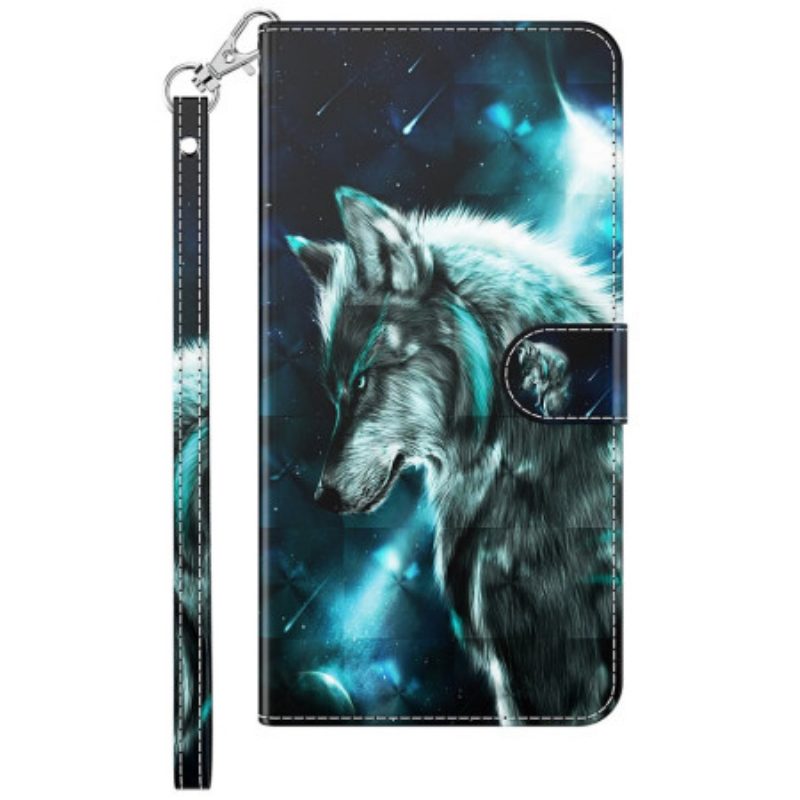 Flip Case Für Samsung Galaxy A23 5G Mit Kordel Schlüsselband Wolf