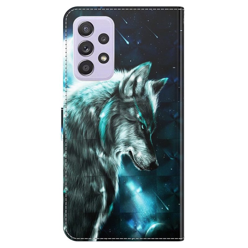 Flip Case Für Samsung Galaxy A23 5G Mit Kordel Schlüsselband Wolf