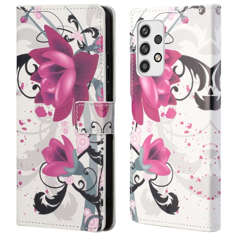 Flip Case Für Samsung Galaxy A23 5G Tropische Blumen