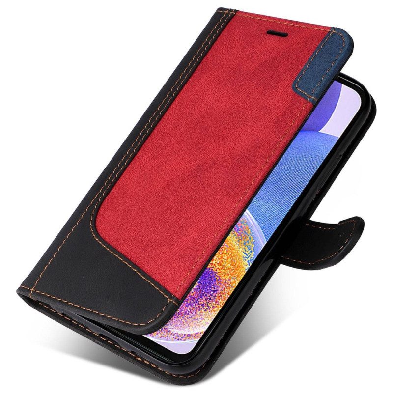 Flip Case Für Samsung Galaxy A23 5G Zweifarbig Mit Riemen