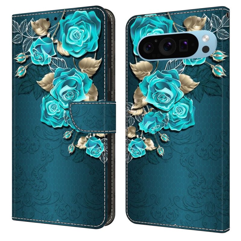 Lederhüllen Google Pixel 9 Pro Xl Handyhülle Blaue Rosen