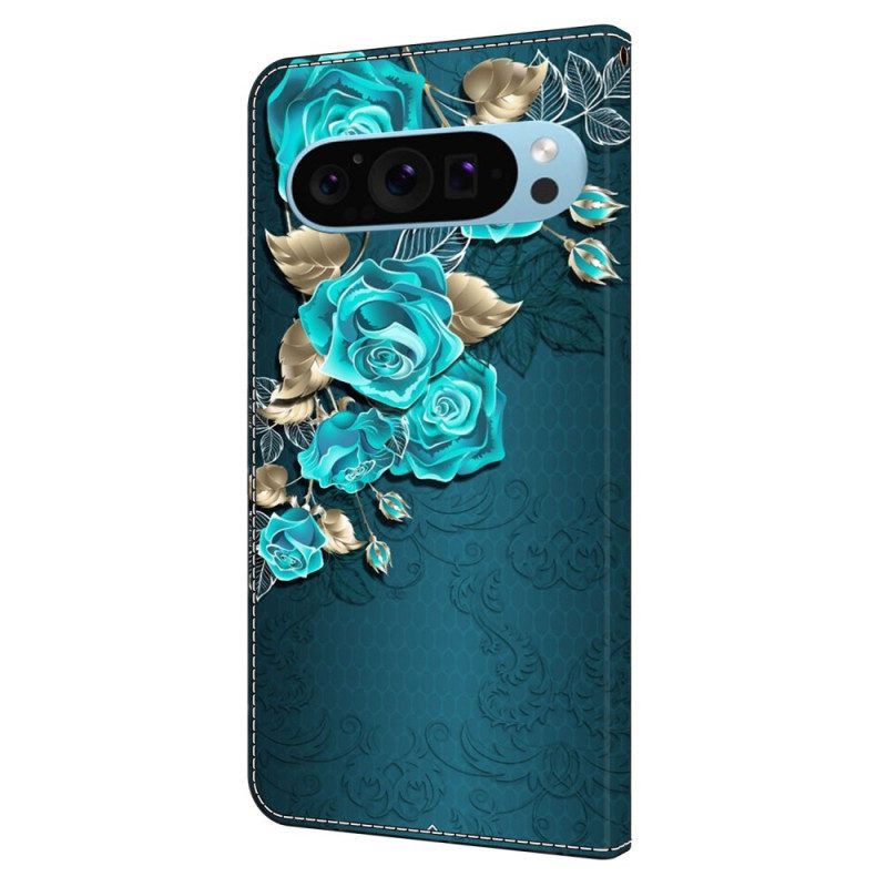 Lederhüllen Google Pixel 9 Pro Xl Handyhülle Blaue Rosen