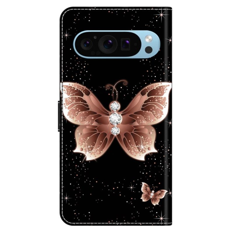 Lederhüllen Google Pixel 9 Pro Xl Rosa Diamant-schmetterling