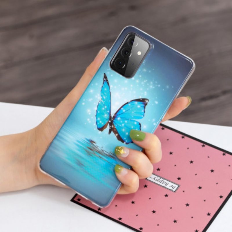 Handyhülle Für Samsung Galaxy A72 4G / A72 5G Fluoreszierende Schmetterlingsserie