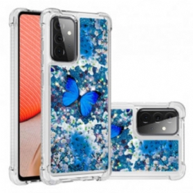 Handyhülle Für Samsung Galaxy A72 4G / A72 5G Glitzernde Blaue Schmetterlinge