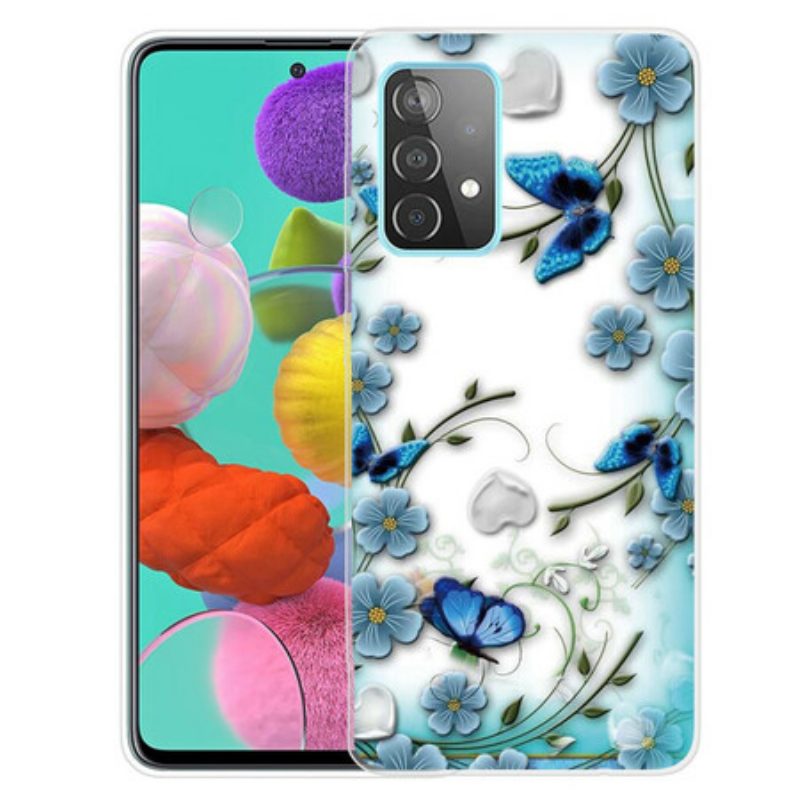 Handyhülle Für Samsung Galaxy A72 4G / A72 5G Retro-schmetterlinge Und Blumen