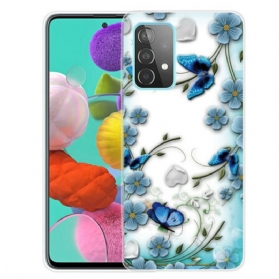 Handyhülle Für Samsung Galaxy A72 4G / A72 5G Retro-schmetterlinge Und Blumen