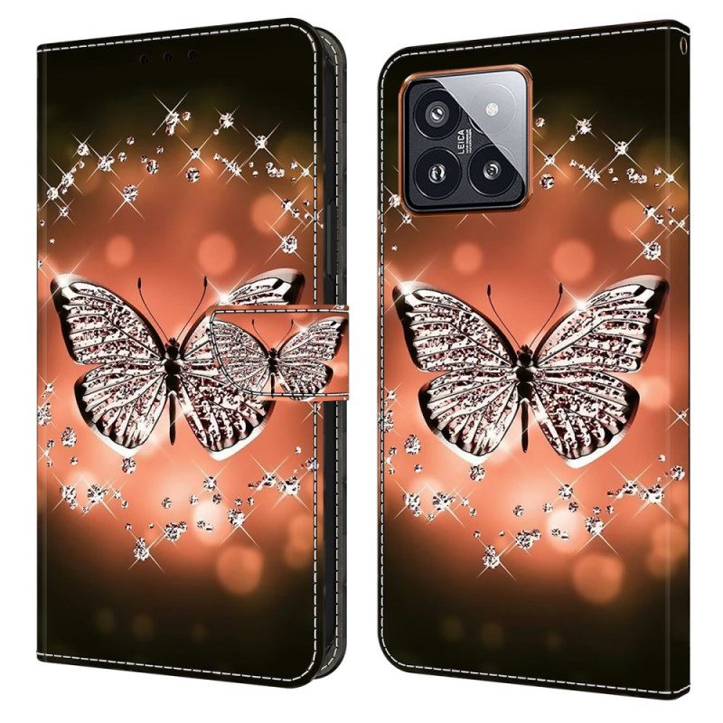 Lederhüllen Für Xiaomi 14 Pro Kristallschmetterling