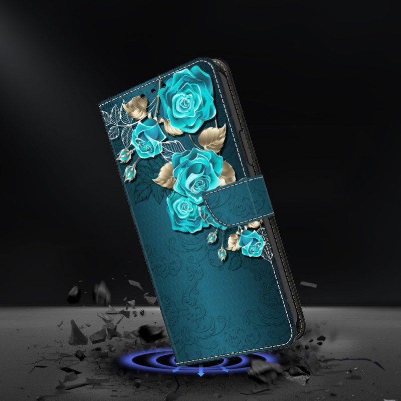 Lederhüllen Xiaomi 14 Pro Handyhülle Blaue Rosen