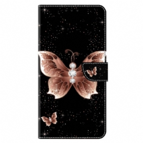 Lederhüllen Xiaomi 14 Pro Handyhülle Rosa Diamant-schmetterling