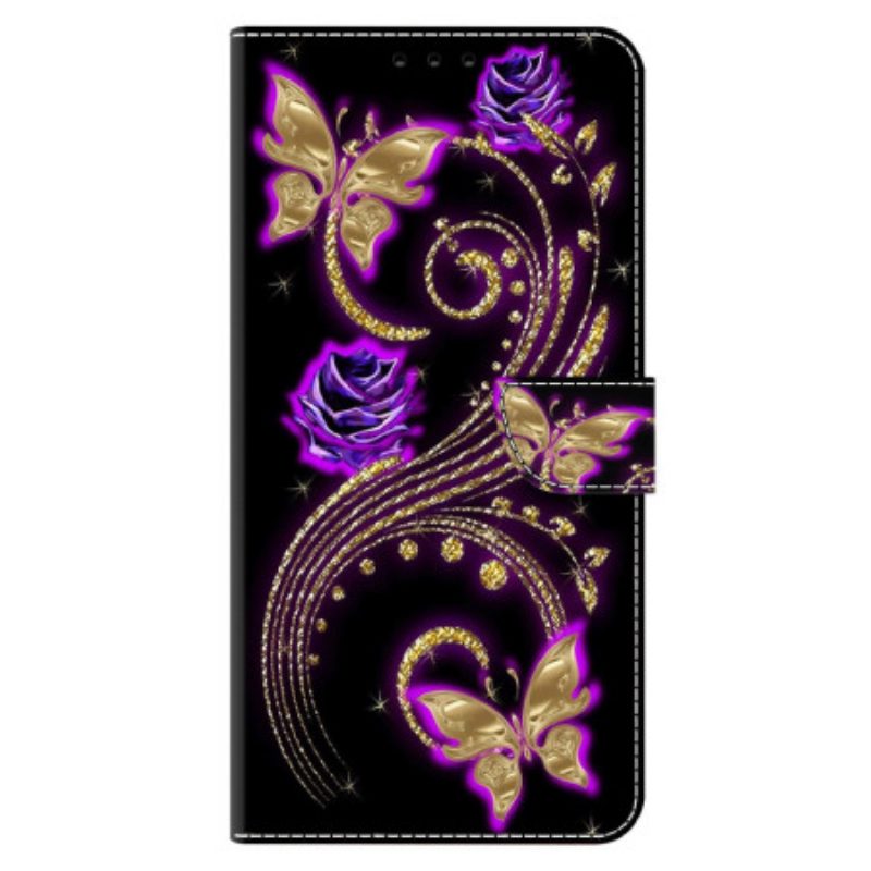 Lederhüllen Xiaomi 14 Pro Violette Blumen Und Schmetterlinge