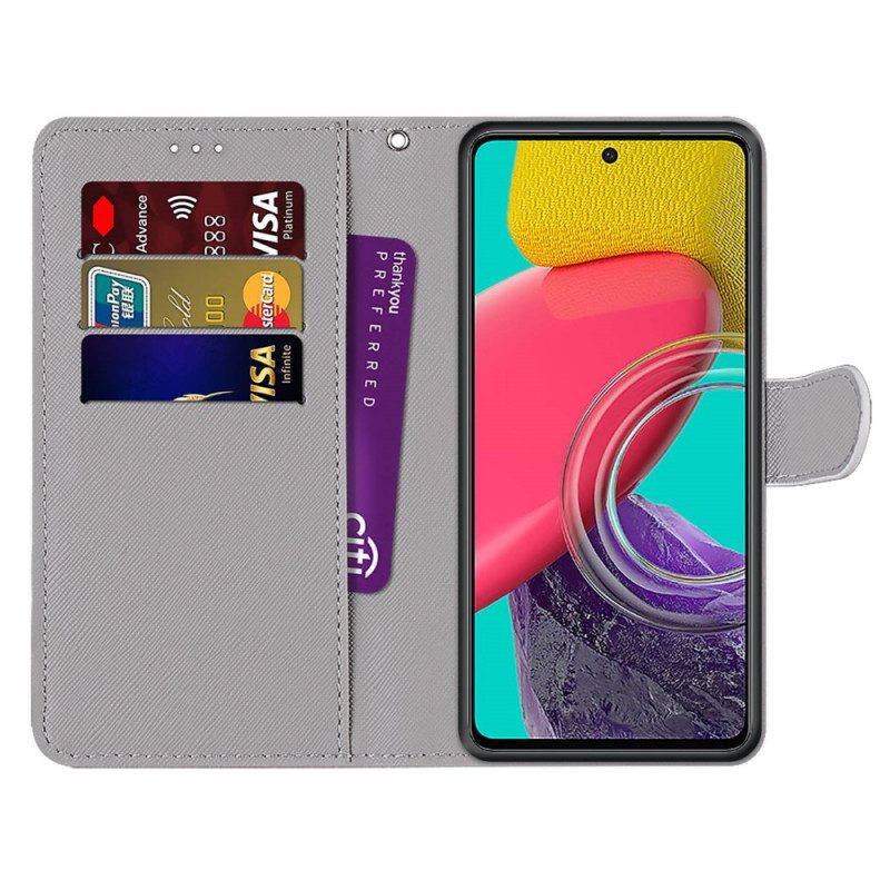 Flip Case Für Samsung Galaxy M53 5G Blumen Mit Schlüsselband