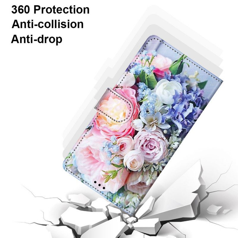 Flip Case Für Samsung Galaxy M53 5G Blumen Mit Schlüsselband