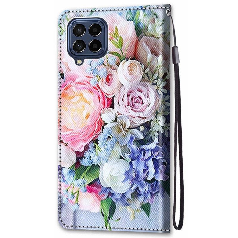 Flip Case Für Samsung Galaxy M53 5G Blumen Mit Schlüsselband