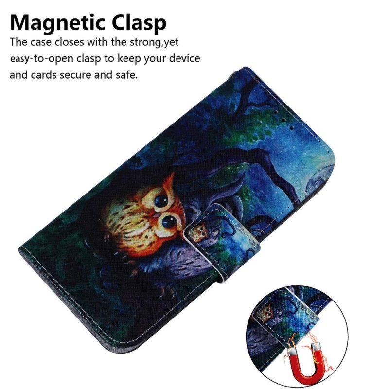 Flip Case Für Samsung Galaxy M53 5G Eulen Malen