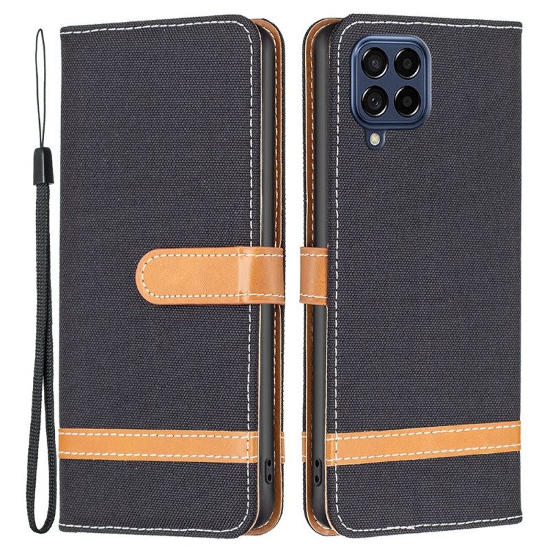 Flip Case Für Samsung Galaxy M53 5G Mit Kordel Armband In Stoff- Und Lederoptik