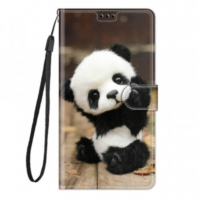 Flip Case Für Samsung Galaxy M53 5G Mit Kordel Kleiner Panda Mit Riemen