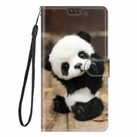 Flip Case Für Samsung Galaxy M53 5G Mit Kordel Kleiner Panda Mit Riemen