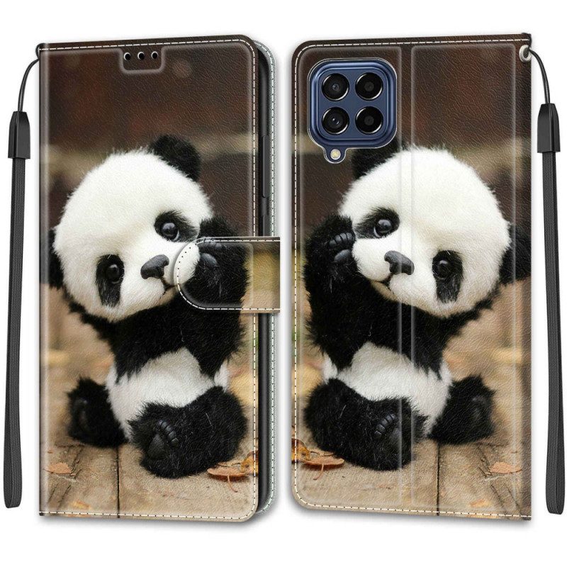 Flip Case Für Samsung Galaxy M53 5G Mit Kordel Kleiner Panda Mit Riemen