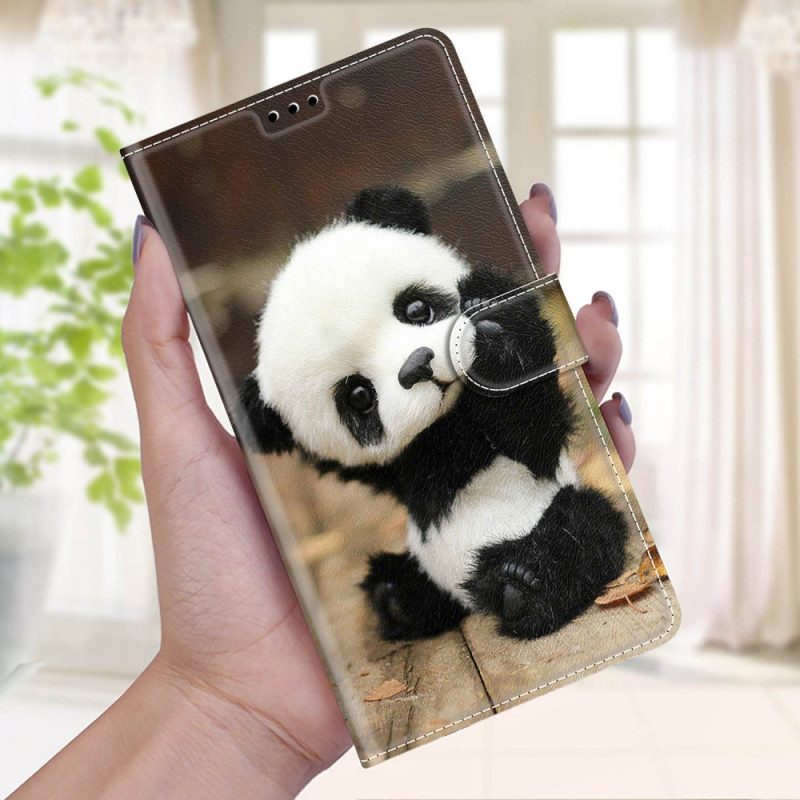 Flip Case Für Samsung Galaxy M53 5G Mit Kordel Kleiner Panda Mit Riemen