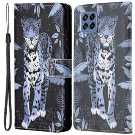 Flip Case Für Samsung Galaxy M53 5G Mit Kordel Riemchen-leopard