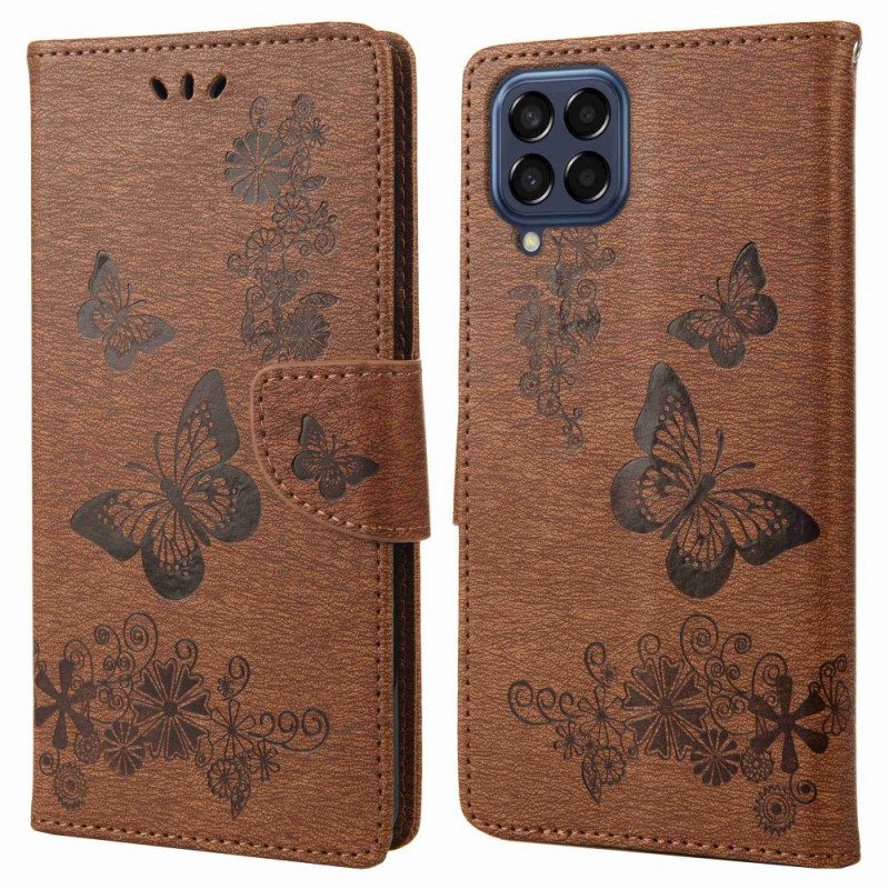 Flip Case Für Samsung Galaxy M53 5G Mit Kordel Riemchen-schmetterlings-design