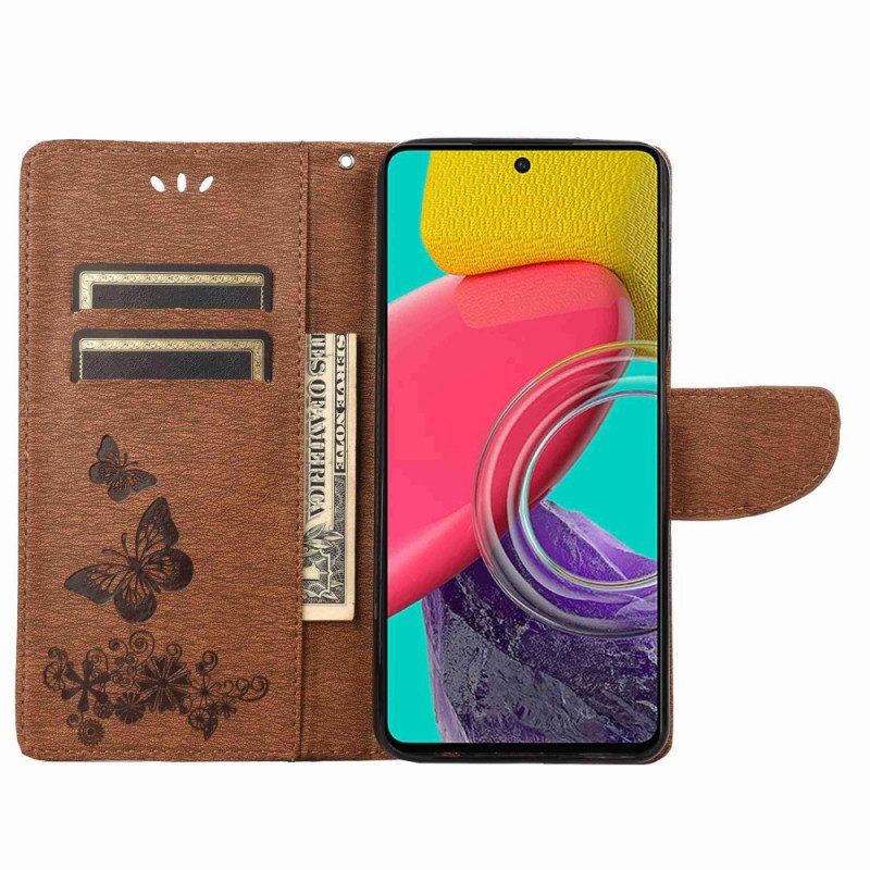 Flip Case Für Samsung Galaxy M53 5G Mit Kordel Riemchen-schmetterlings-design