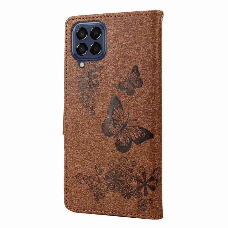 Flip Case Für Samsung Galaxy M53 5G Mit Kordel Riemchen-schmetterlings-design