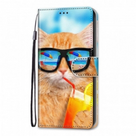 Flip Case Für Samsung Galaxy M53 5G Mit Kordel Strappy Star Cat