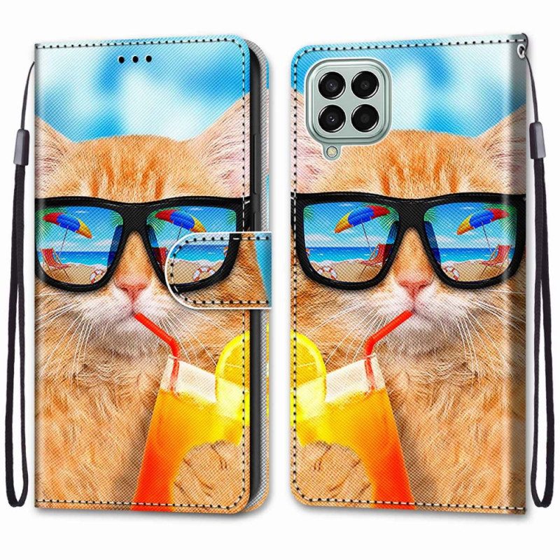 Flip Case Für Samsung Galaxy M53 5G Mit Kordel Strappy Star Cat