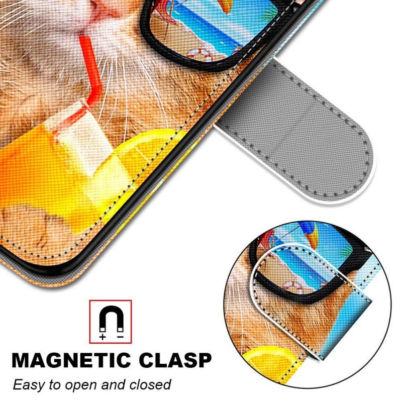 Flip Case Für Samsung Galaxy M53 5G Mit Kordel Strappy Star Cat