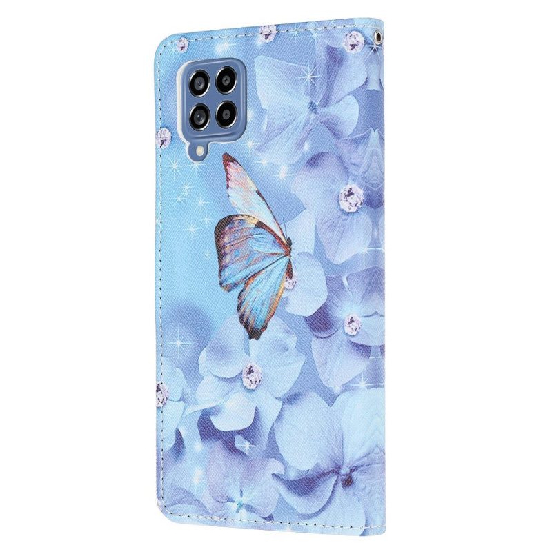 Flip Case Für Samsung Galaxy M53 5G Mit Kordel Tanga-schmetterlinge