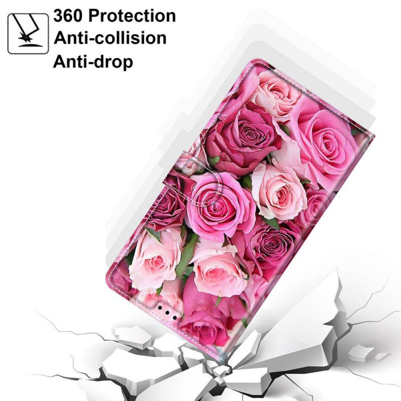 Flip Case Für Samsung Galaxy M53 5G Rosen Mit Schlüsselband